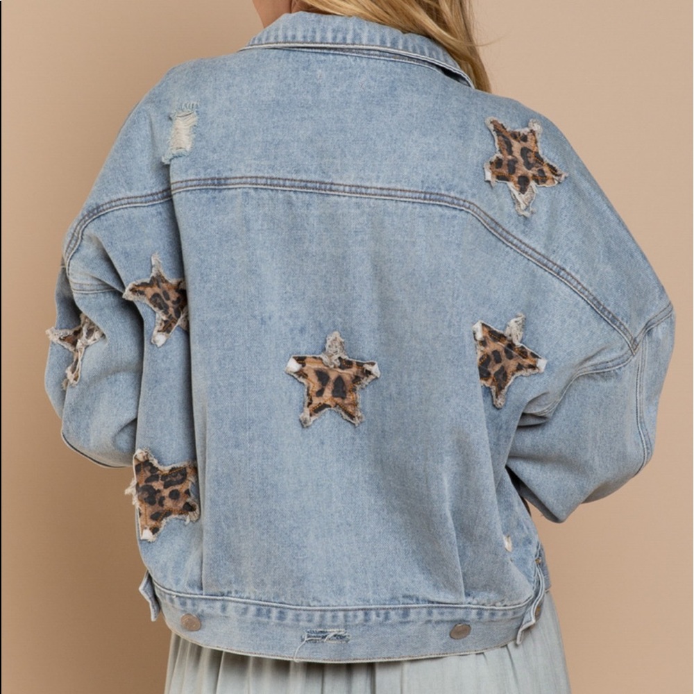 POL Leopard Star Denim Jacket - Picture 2 of 7